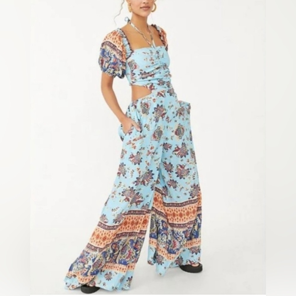 Free People Bali Jumpsuit Sz Medium Blue